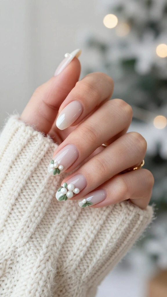 French nude nails with tiny berries