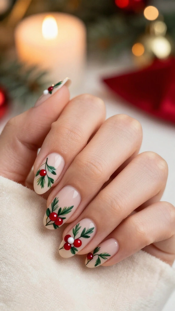 Mistletoe nails with red berries