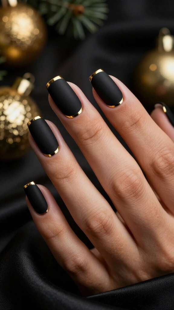 Matte Black with Gold Cuticle Cuffs