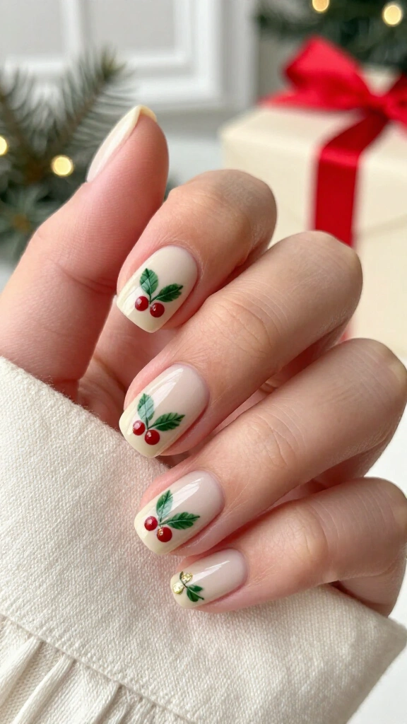 Short square mistletoe nails