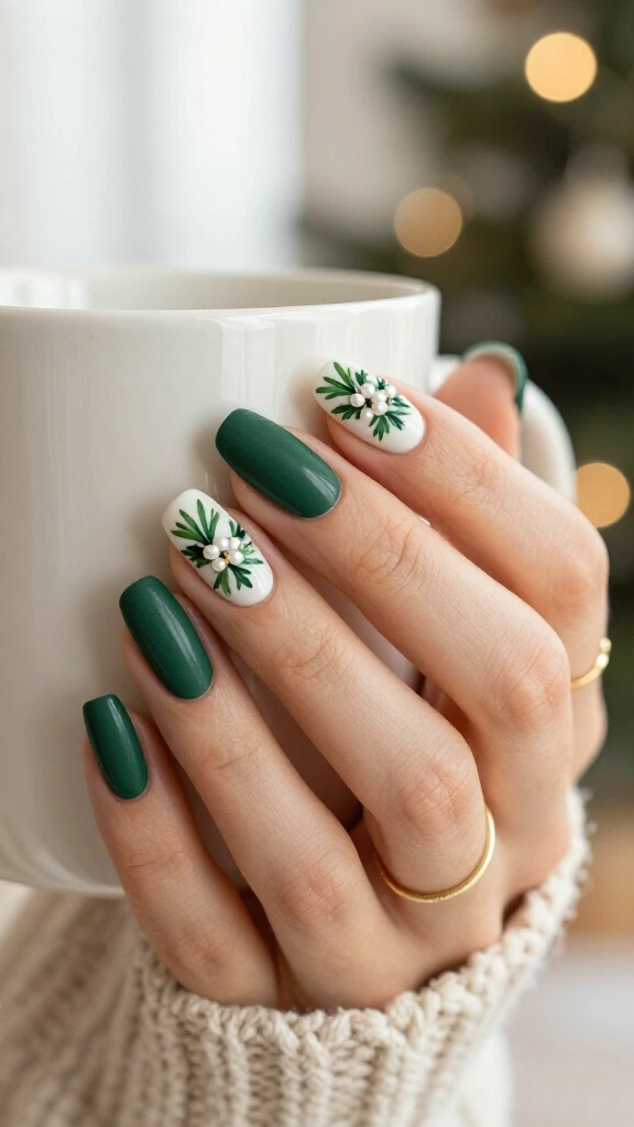 Matte green mistletoe nails