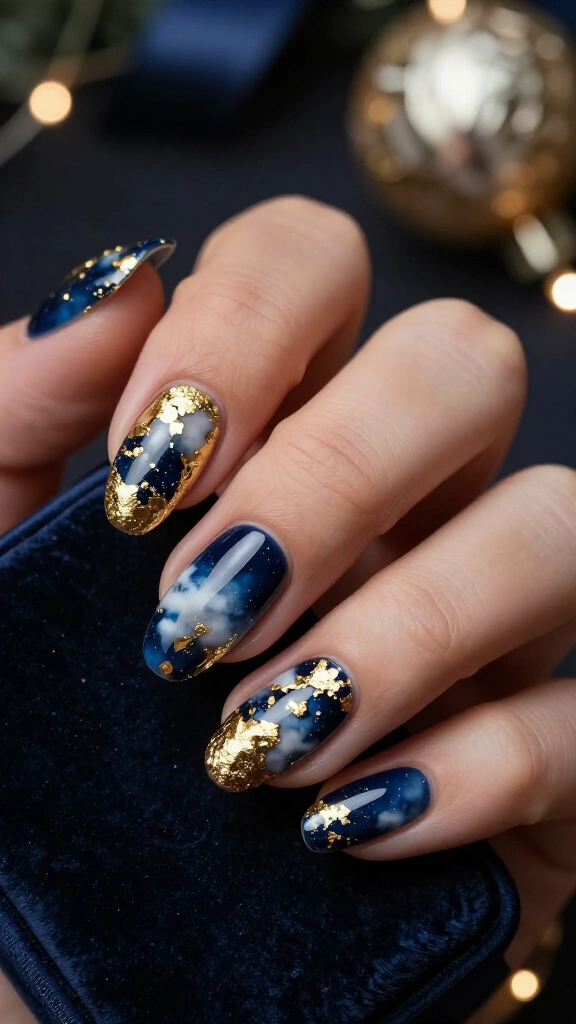 Navy Blue with Gold Foil Nebula