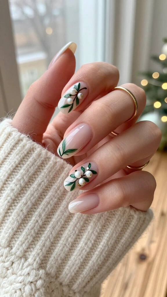 Negative space mistletoe nails