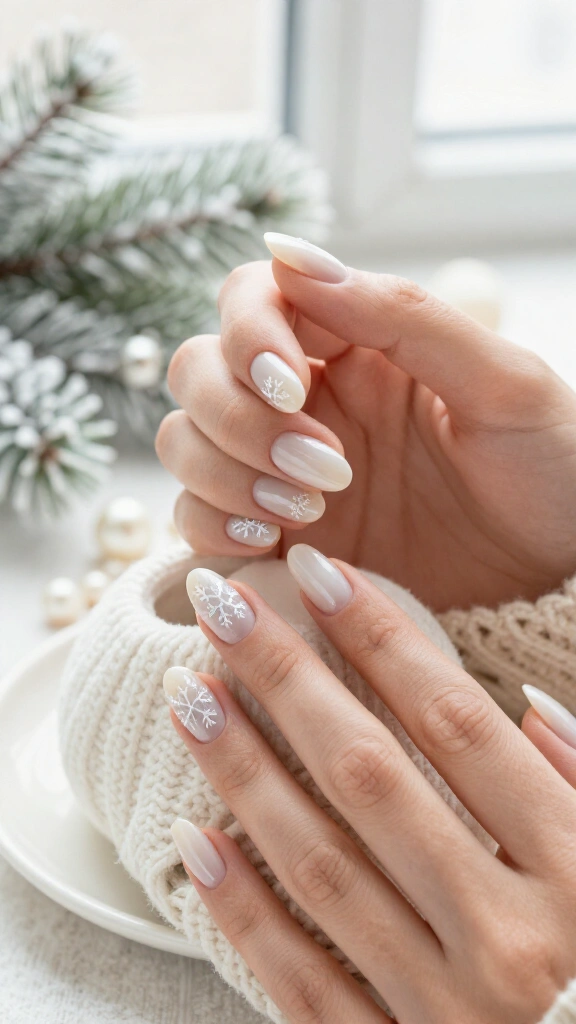 Milk bath with muted white snowflakes