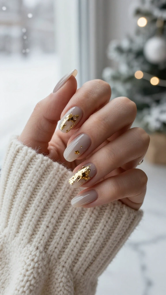 Soft taupe with floating gold flakes
