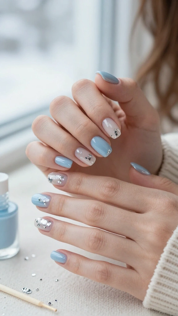 Icy silver foil flecks