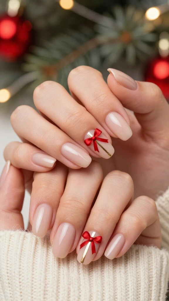Classic red ribbon bow nails