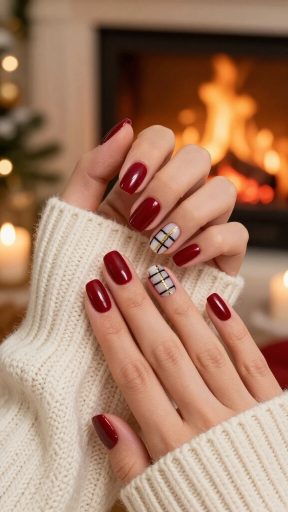 Plaid accent nail on sheer base