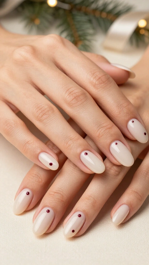 Deep cranberry micro-dots on milky nude