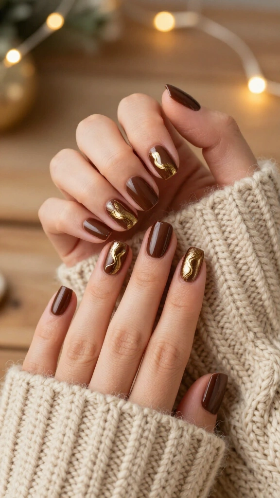 Soft cocoa and metallic gold swirls
