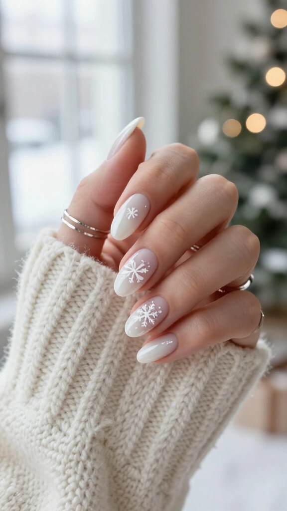 White snowflake nails with mini bows