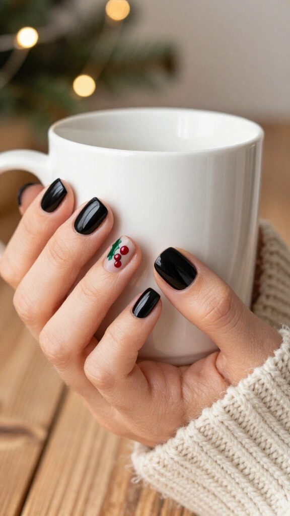 Glossy jet black with holly accents