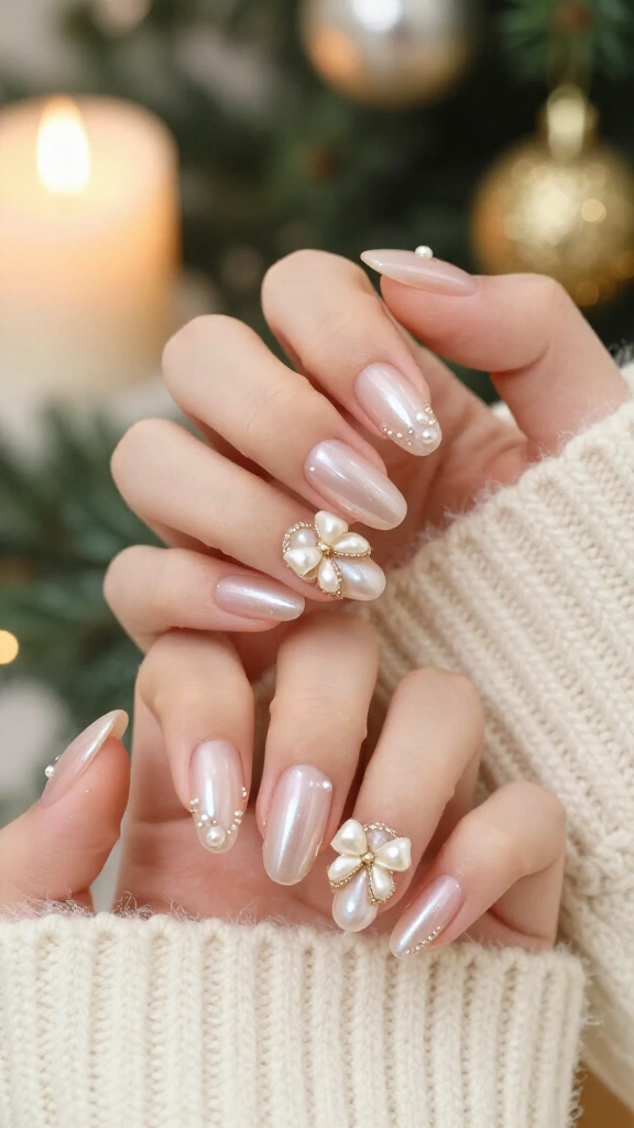 3D pearl bow nails