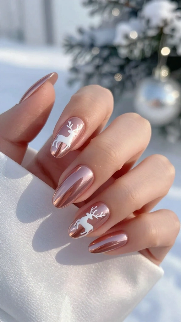 Rose Gold Chrome Prancer Nails