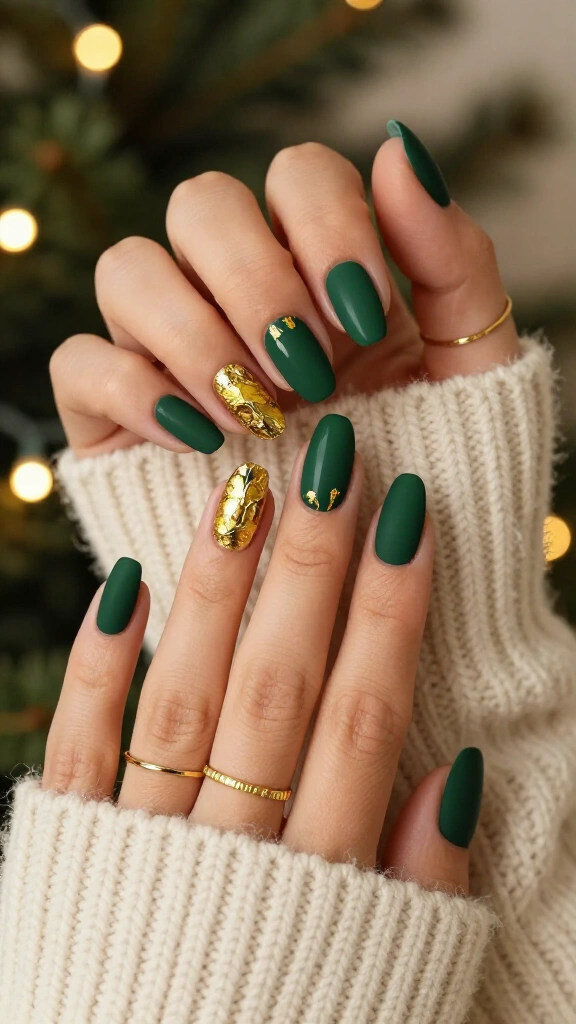 Matte Forest Green & Gold Leaf