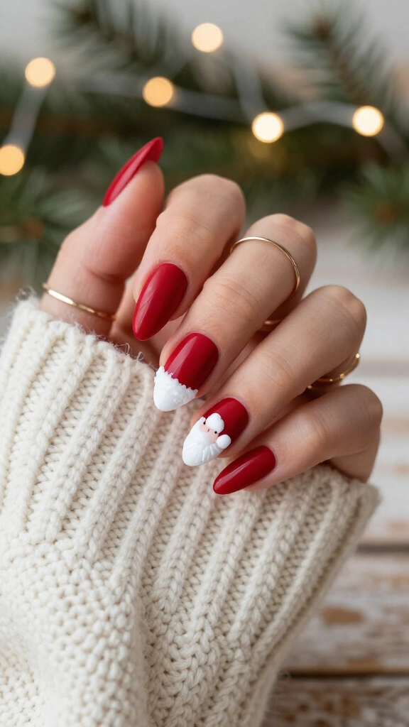 Matte Red Santa Hat Nails