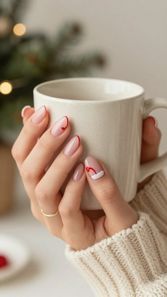 Minimal Santa Hat Outline Nails