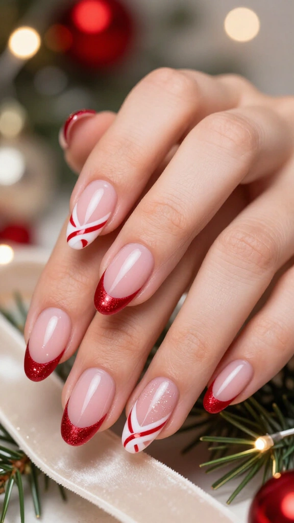 Classic Velvet Candy Cane French Tips