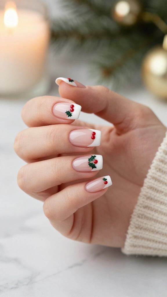 Holly Berry Corner Accents on Crisp White