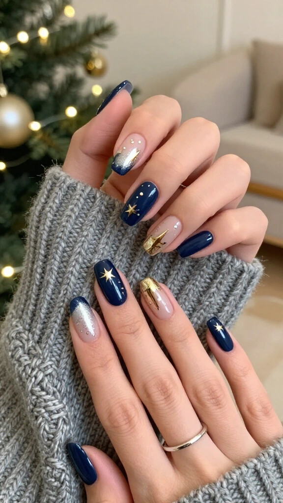 Midnight Navy French with Starbursts