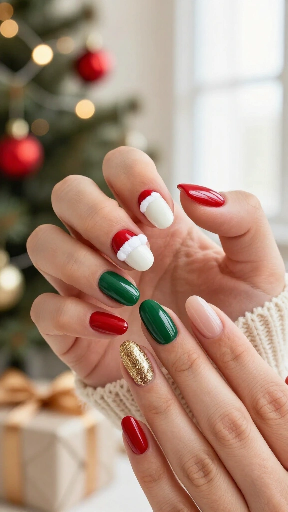 Santa Hat Skittle Nails