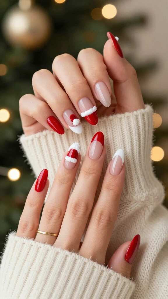 Negative Space Santa Hat Nails
