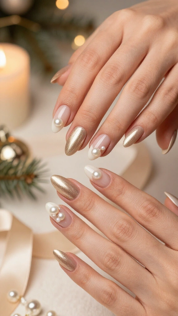 Champagne Shimmer French with Floating Pearls