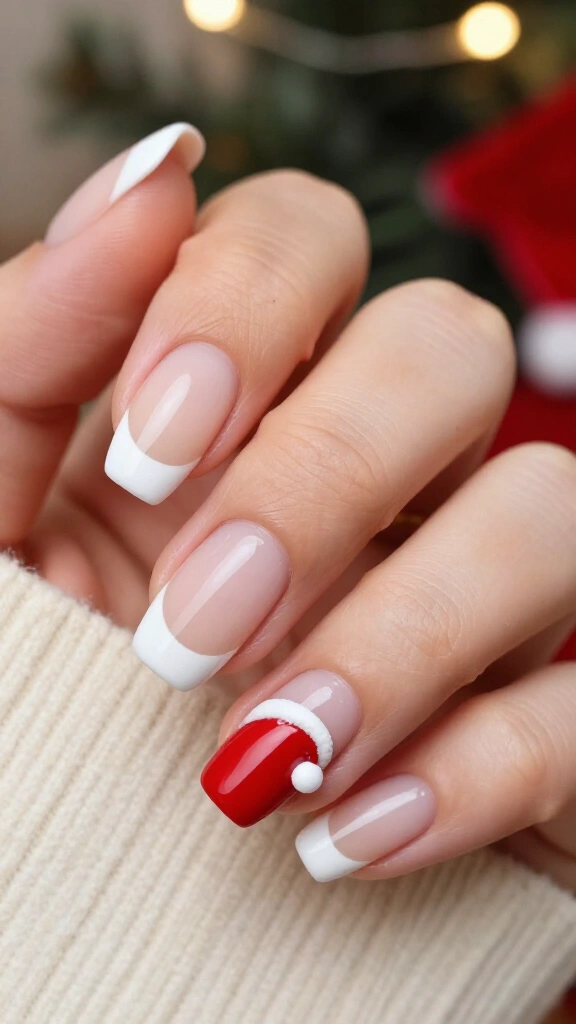 Santa Hat French Tip Feature Nails