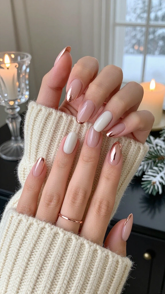 Rose Gold Chrome Holiday Micro-Tips