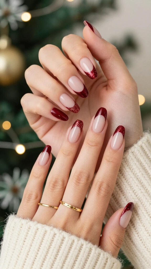 Cranberry Sparkle Negative Space French