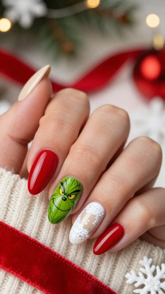 Classic Grinch face nails