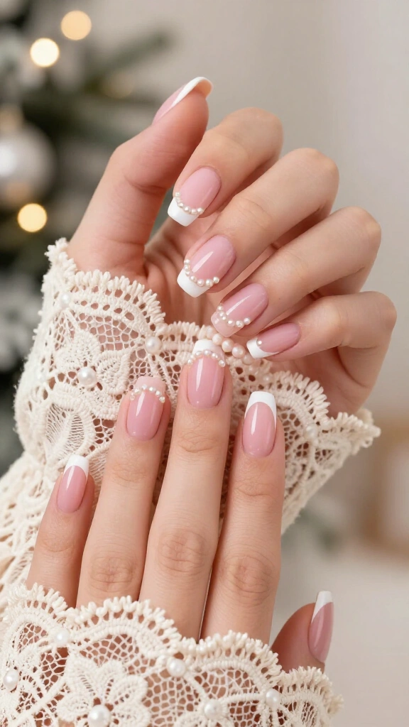 Pearl-Studded Sheer Pink French