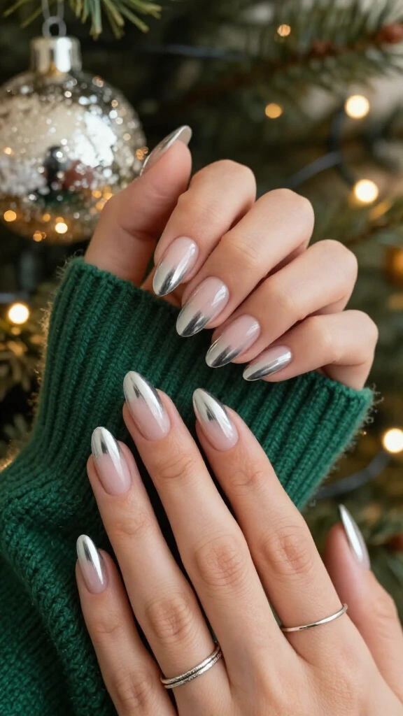 Liquid Silver Mirror French Tips