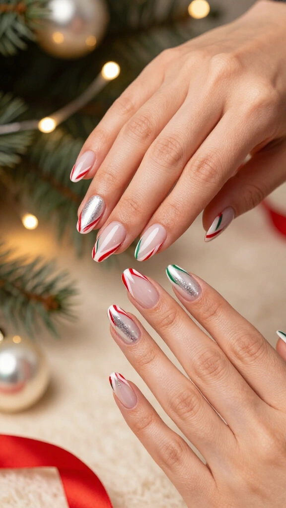 Glazed Candy Cane French Tips