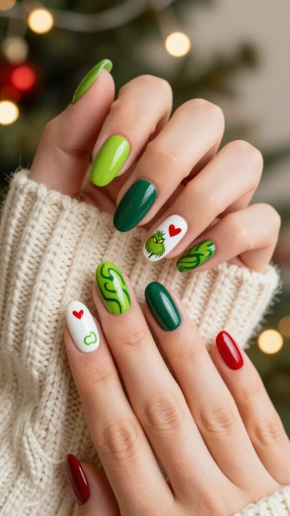 Grinch swirl nails