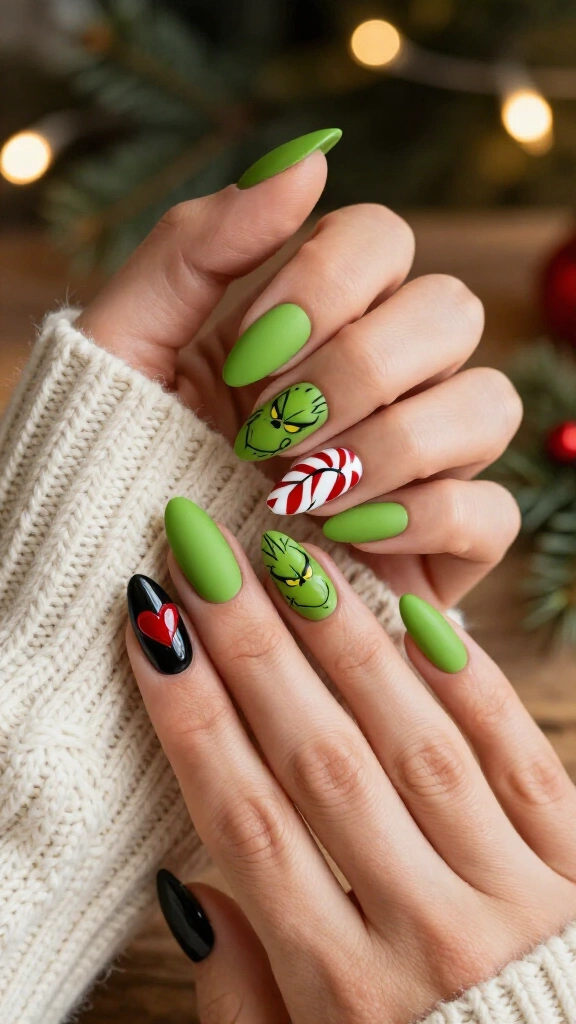 Matte green Grinch nails