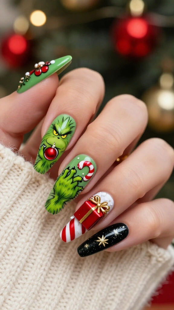 Grinch stole Christmas nails