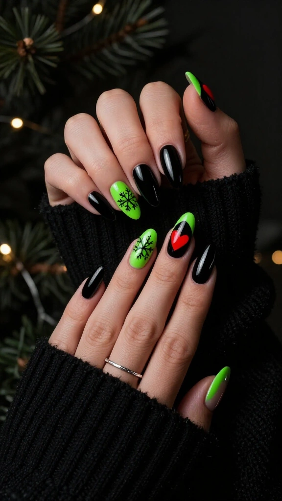 Black and green Grinch nails