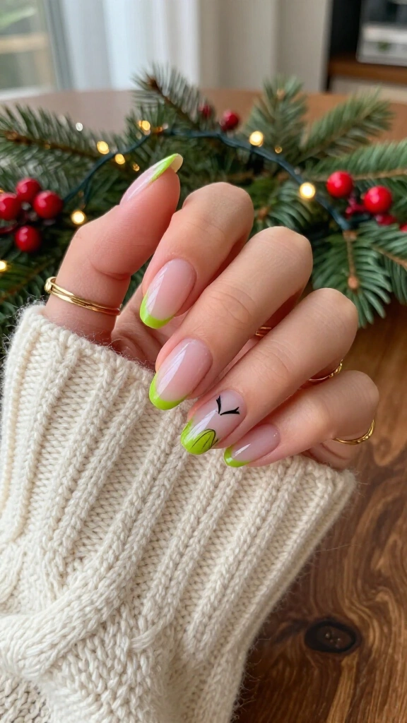 Grinch French manicure with a twist