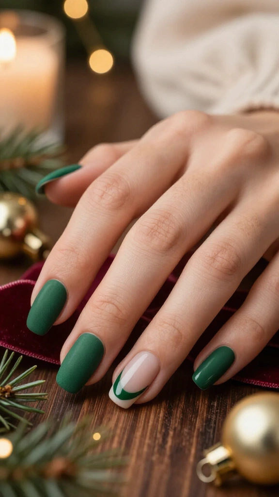 Matte Pine with Glossy French Tips