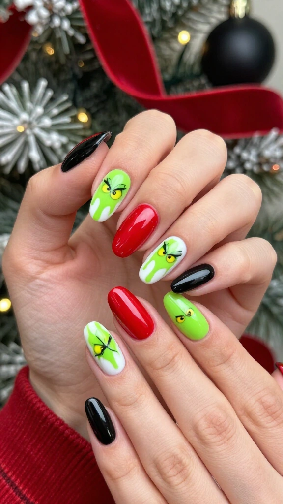 Grinch drip nails