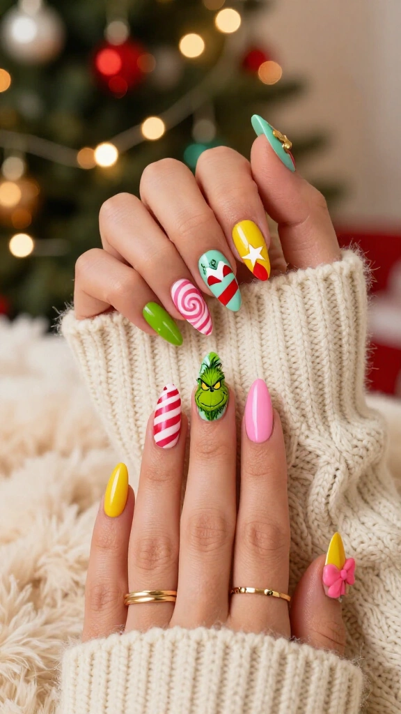 Whoville inspired Grinch nails