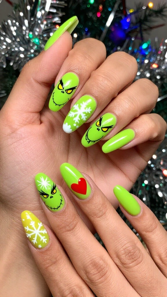 Neon Grinch nails