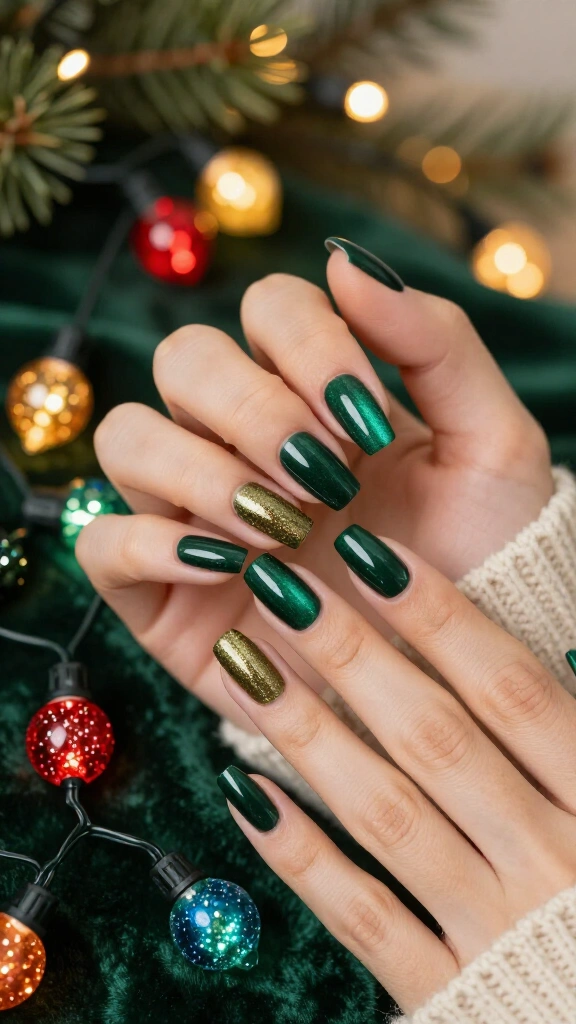 Emerald Green Velvet & Lights