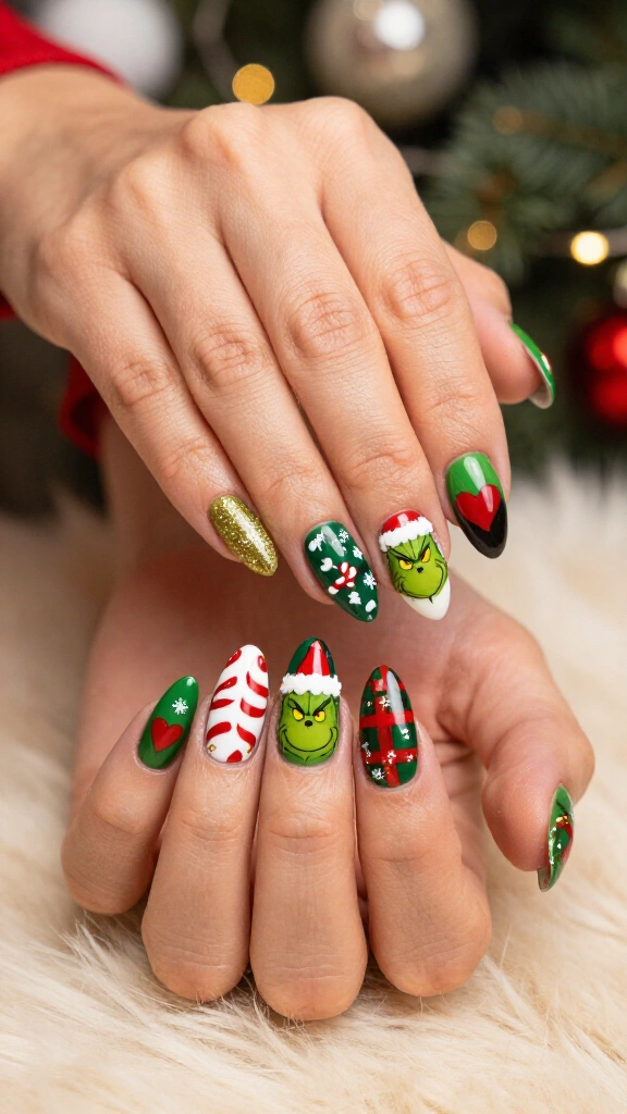 Full Grinchmas mix and match nails