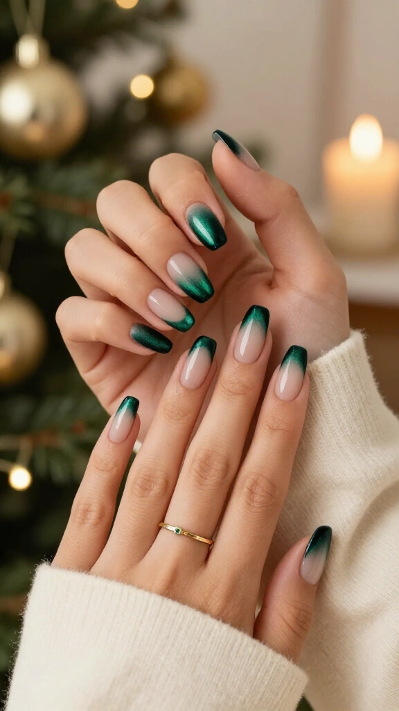 Deep green velvet French tips