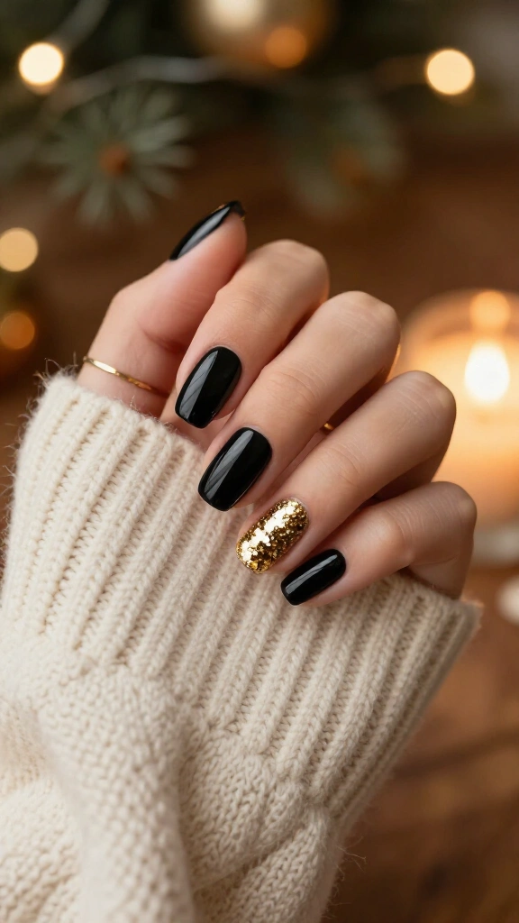 High-Gloss Onyx with Gold Glitter Accent