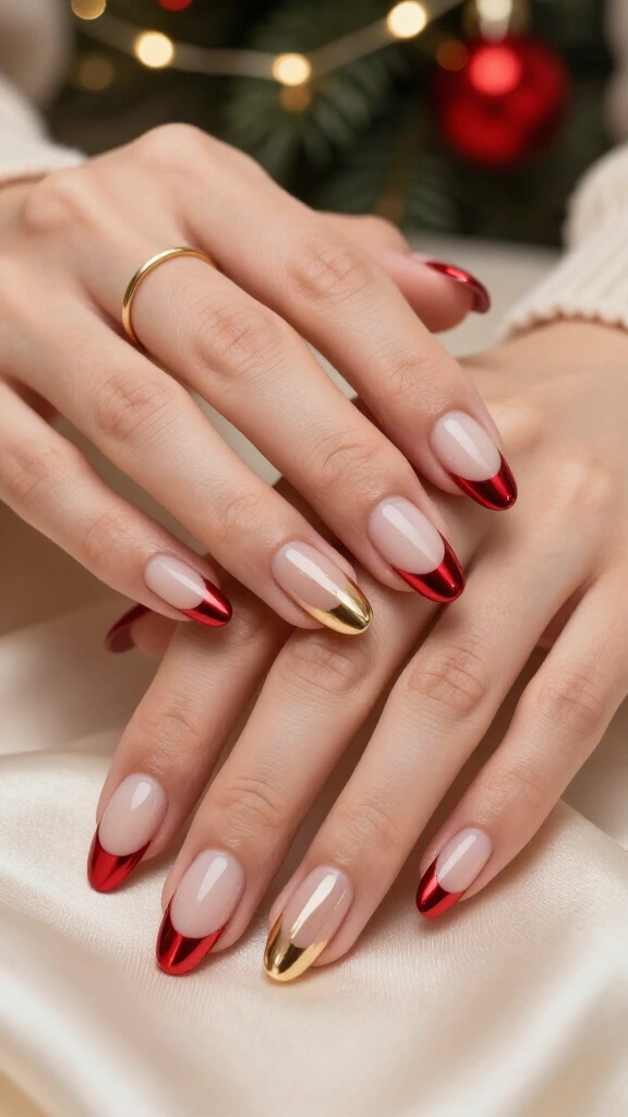 Chrome red French nails