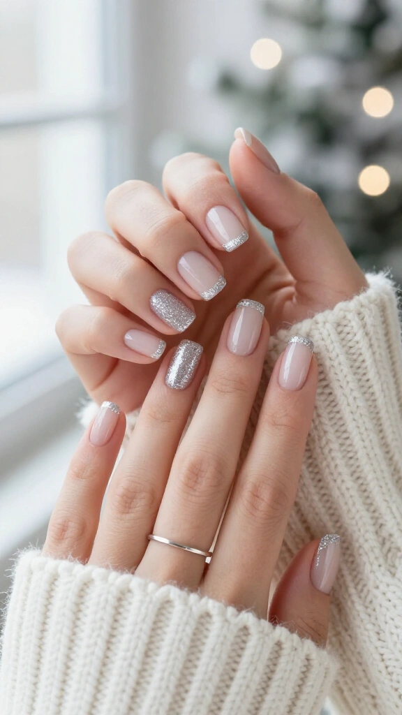 Silver glitter micro French