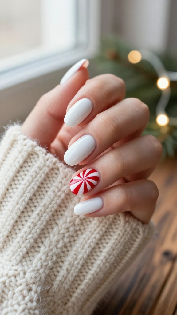 Peppermint Swirl Accent Nails